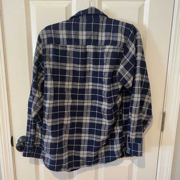 Navy and White Plaid Flannel Button Down with Harpoon Brewery Patch - Size Small - Picture 5 of 5